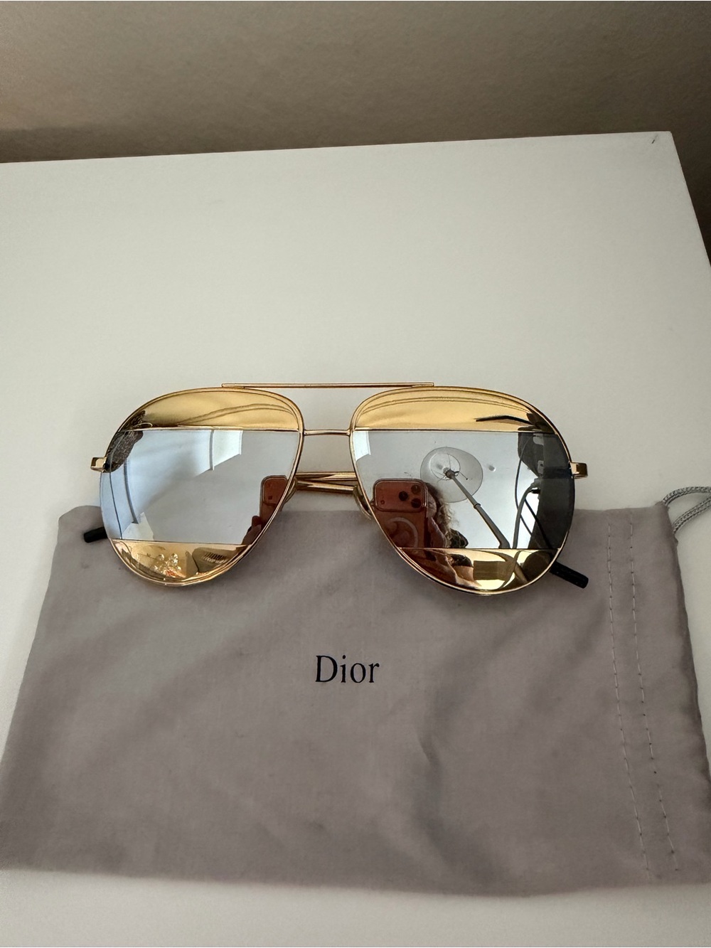 Dior Gold Frame Aviator Sunglasses with Silver Mirrored Lenses